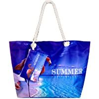  - Comius Bolsa de Playa- Bolsa de playa grande con cremallera- Bolso de Mano de Lona Mujer- Shopper Bolsa Totalizadores del Recorrido (A)